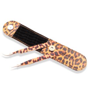 Nouvelle conception d'extension de cils couches minces épaisses de pince à épiler pochette en cuir léopard emballage et logo personnalisés - Product Image 1