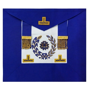 CHAPLAIN Craft Grand Undress Apron Royal Blue Gold Embroidered Masonic Regalia with Laurel Wreath and Beaded Fringe - Product Image 1