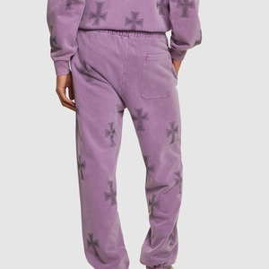 Men's Winter Purple <b>Cross</b> Printed Hooded Rhinestone 100% Cotton Tracksuit Full Length Drawstring Closure Casual Regular Fit - Product Image 5