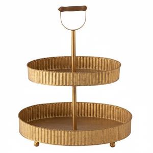 Bandeja de Servir de Metal de 2 Niveles, Chapada en Oro, con Asa, Estilo Vintage, Redonda, para Postres y Cupcakes, Decoración Rústica de Granja - Product Image 1