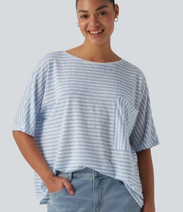 Camiseta de Algodón Sólido Ever Glow para Mujer, Talla Grande, con Bolsillo, Cuello Redondo, Casual, Manga Larga, Ecológica, de Secado Rápido - Product Image 6