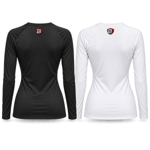 Custom Women’s Long Sleeve Workout Shirt Moisture Wicking <b>Raglan</b> Performance <b>Top</b> with High Density Reflective Logo Rash Guard - Product Image 2
