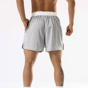 Shorts en maille gris clair pour homme avec cordon de serrage à la taille, séchage rapide, poches, vêtements de sport décontractés, longueur courte, couleur unie, tissu tissé - Product Image 3