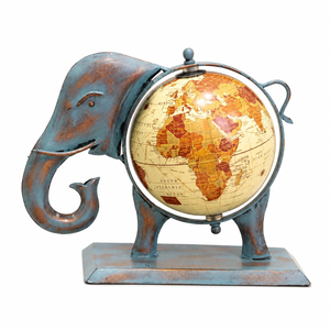 Art Deco Metal Blue Antique Finish <b>Elephant</b> Globe | Vintage World Globe <b>Decorative</b> Statue | Handmade Metal Tabletop Home Office - Product Image 4