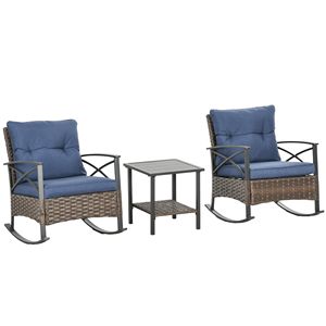 Set Bistrot da Esterno in Vimini Blu Scuro con Cuscini per Giardino - Product Image 1