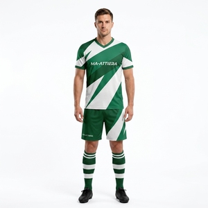 Custom Green <b>White</b> Breathable 100% Polyester Soccer Football Uniform Set Short Sleeve Jersey Shorts Striped <b>Socks</b> Team - Product Image 1