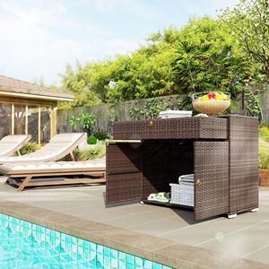 Armadio Contenitore Impermeabile in Rattan PE per Esterni con Cassetto, Marrone Misto, per Piscina Interna ed Esterna - Product Image 2