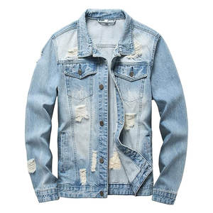 Veste en jean pour homme, coupe slim, veste en denim déchirée, veste décontractée streetwear, veste tendance, veste confortable en mélange de coton, veste trucker - Product Image 1