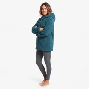 <b>Women's</b> Oversized Hooded <b>Sherpa</b> Fleece <b>Jacket</b> Solid Color Front Logo Winter Wear full Zip Hoodie - Product Image 2