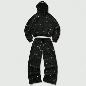 Conjunto de Sudadera con Capucha y Pantalones de Felpa con Estampado de Galaxia, Unisex, Chándal con Diseño de Cielo Estrellado, Ropa Deportiva Estética, Conjunto de Dos Piezas con Pedrería - Product Image 4