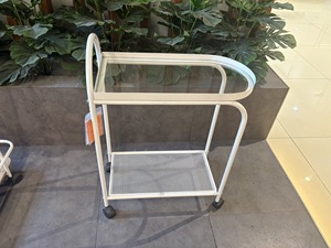 Lumetal Steel Hand Cart with Glass Top Mesh Shelf Four-Wheel Movable Storage Cart <b>White</b>/Black Powder Coated Model KTS-230512-10 - Product Image 5