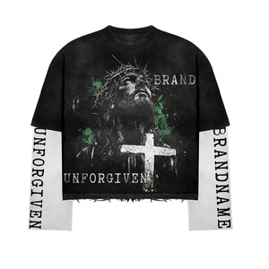 เสื้อยืดฮิปฮอปพรีเมียมแขนยาวสองชั้น พิมพ์ลายกราฟิกตามสั่ง ทรงโอเวอร์ไซส์ ผ้าฝ้าย คอกลม แขนยาวสองชั้น ผลิตจากโรงงาน - Product Image 4