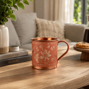 Taza de Café de Cobre Puro Hecha a Mano, 350 ml, Diseño Floral Martillado, Taza para Agua, Taza Ayurvédica para Beber, Taza para Té y Café, Regalo Hecho a Mano - Product Image 3