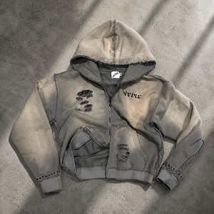 Sweat à capuche oversize zippé pour homme, style streetwear, imprimé pailleté motif flamme, collection automne, New York, novembre - Product Image 6