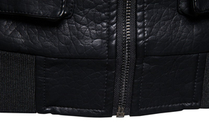 Fashionable Custom Design Men Leather <b>Jacket</b> with Stand Collar <b>Canvas</b> Fabric High Quality Winter <b>Jacket</b> for Men and Bikers - Product Image 4