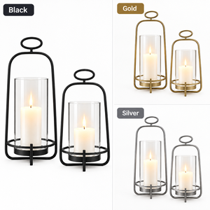 Modern <b>Black</b> Metal <b>Lantern</b> <b>With</b> Glass <b>Candle</b> Holder For Home Decoration - Product Image 3