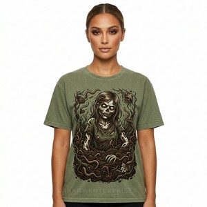 T-shirt graphique pour femme, motif sirène squelette marin, streetwear personnalisé, en coton, motif Dark Fantasy - Product Image 4
