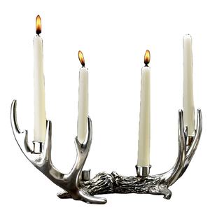 Porte-bougie en aluminium personnalisé en forme de bois de cerf argenté brillant élégant fait à la main, décoration de table à 4 bougies pour le bureau ou la maison, Noël - Product Image 1