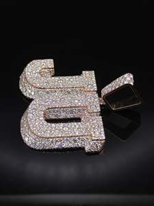 Colgante Personalizado con Dos Iniciales, Oro Sólido de 10K/14K, Plata 925, Moissanita, Diamantes, Estilo Hip Hop, Joyería de Fábrica - Product Image 6