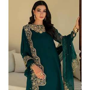 ผ้าจอร์เจียเจ็ตปักลายเสื้อกางเกงทำงานกับ dupatta rama - Product Image 2