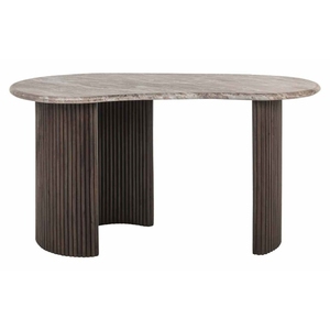 Modern Irregular <b>Marble</b> <b>Top</b> Solid Wood Round Dining <b>Table</b> with Wooden Ribbed Base 4 Seater Contemporary Design Home Furniture - Product Image 2
