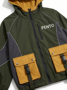 Chaqueta Cortavientos Informal Personalizada con Capucha, Bolsillos Cargo Holgados, Bordado 3D, Cuello Oversize, Nylon Impermeable y Ligero - Product Image 4