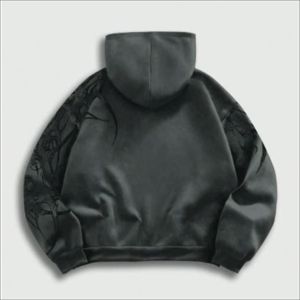 Sweat à capuche surdimensionné en coton délavé à l'acide de qualité supérieure, respirant, pour homme, avec broderie, style vintage streetwear, fermeture éclair, Denish Sports - Product Image 3