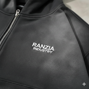 Sudadera con capucha y cremallera completa con parche bordado desgastado y pedrería ecológica de talla grande personalizada de Ranzia Industry y pantalones deportivos con cremallera completa - Product Image 4