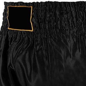 Shorts de Muay Thai en satin noir de qualité supérieure - Short de kickboxing à taille haute élastique - Équipement d'entraînement professionnel pour MMA et boxe - Product Image 4