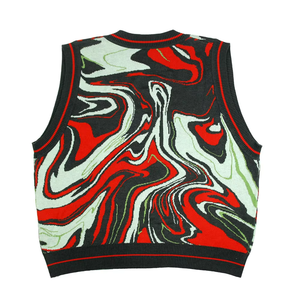 Chaleco de Punto sin Mangas para Hombre, Cuello en V, Diseño Geométrico, Estilo Casual para Otoño, Corte Regular, Diseño en Rojo, Negro y Verde - Product Image 2