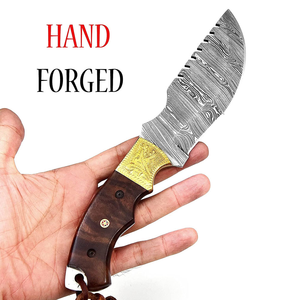 Cuchillo de Hoja Fija de Acero de Damasco con Mango de Madera, Cuchillo Táctico para Supervivencia, Caza, Camping y Actividades al Aire Libre - Product Image 2