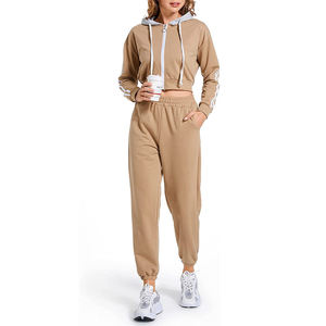 Ensemble 2 pièces gris pour femme, à capuche avec cordon de serrage, manches longues, 100 % coton, écologique, léger, respirant, vêtements de sport et de détente - Product Image 6