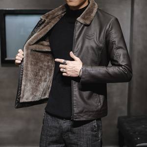 Nouvelle veste en cuir pour homme, coupe ajustée, col en fourrure, coupe-vent, chaude, de haute qualité, nouvelle arrivée hiver 2026 - Product Image 1
