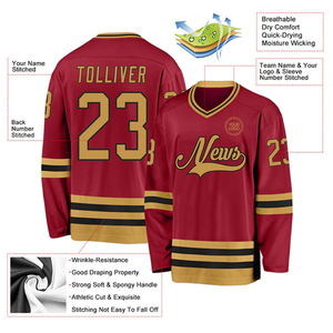 Maillot de hockey sur glace rouge pour hommes, col en V, manches longues, impression sublimée, polyester respirant, vêtements pour adultes - Product Image 6
