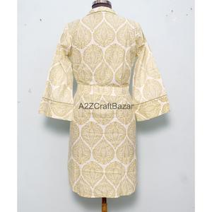 Chemise longue femme 100% Coton Pur à imprimé floral, style kimono formel, longueur mi-mollet, lavable, ouverte sur le devant, col en V, manches 3/4, coupe ajustée boutonnée - Product Image 6