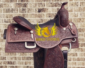 Selle de cheval western en cuir véritable marron de haute qualité, neuve, avec décorations en cuivre, design personnalisé, selle western portable, logo personnalisé - Product Image 4