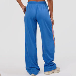 Pantalon large bleu pour homme avec bande latérale orange, taille élastique, décontracté, léger, respirant, pour l'été - Product Image 2