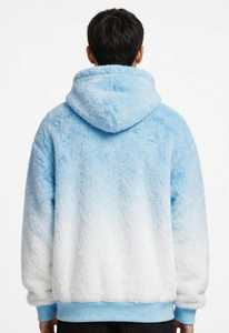 Men's Oversized Fuzzy Pullover Hoodie Blue <b>White</b> Gradient Color Kangaroo Pocket Winter <b>Sweatshirt</b> - Product Image 2