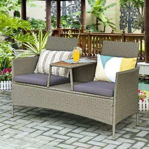 Set da conversazione in rattan per esterni per due persone con tavolino da caffè, mobili da giardino resistenti - Product Image 4