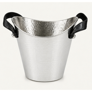 Cubo de Hielo de Acero Inoxidable Martillado con Asas de Cuero Negro, Enfriador de Champán de Metal de Doble Pared para Suministros de Bar y Hotel - Product Image 5