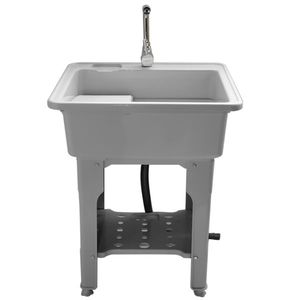 Grey Freestanding Indoor Outdoor Laundry Sink with Faucet and Hoses Drain Kit Stylish Outdoor Appliance - Product Image 4