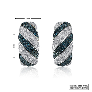 1.40 Cttw Round Cut Blue & White Natural Diamond <b>Huggie</b> Hoop Earrings 925 <b>Sterling</b> <b>Silver</b>, Color Enhanced Blue Diamonds - Product Image 2