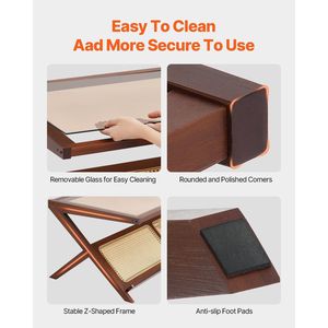 Tavolino da Caffè Moderno Boho 47 Pollici a Forma di Z in Rattan Intrecciato con Piano in Vetro Temperato e Vano Portaoggetti - Tavolino da Caffè Moderno Boho con Vano Portaoggetti - Product Image 5