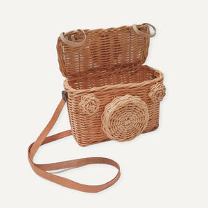 Rattan camera toy for kids baby play <b>baskets</b> decorative <b>small</b> carry <b>basket</b> with hanging strap - Product Image 5