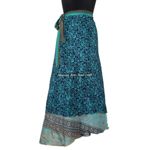 Jupe longue en soie Sari à 2 couches, style indien, réversible, vintage, magique, 38 pouces, pour la plage, à porter en tube ou cache-cou. - Product Image 2