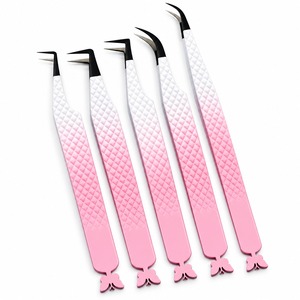 Pinzas de Precisión para Pestañas, Acero Inoxidable, Mango Degradado Rosa, Punta Suave, Ángulo de 45 Grados, para Extensión de Pestañas - Product Image 3