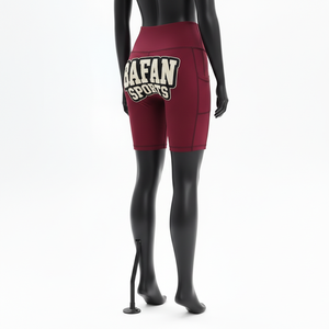 Shorts de mujer de algodón premium con elastano, color granate, con pedrería dorada y logotipo personalizado por transferencia térmica. - Product Image 5