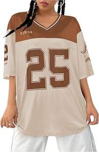 Camiseta de Fútbol Americano para Mujer, Nueva Llegada, Venta al por Mayor, Bordada, Sublimada, Cuello en V, Hombros Caídos, Corta, Transpirable, Tallas Grandes - Product Image 3