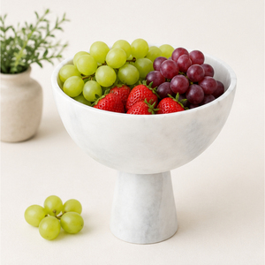 Bol sur piédestal en marbre blanc de luxe, minimaliste, en pierre naturelle, centre de table décoratif, bol moderne, plateau à fruits pour la maison - Product Image 6