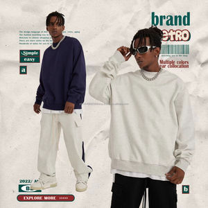 Autumn and winter 420G heavy solid colour round neck custom logo <b>sweater</b> American retro <b>loose</b> hipster tops - Product Image 2